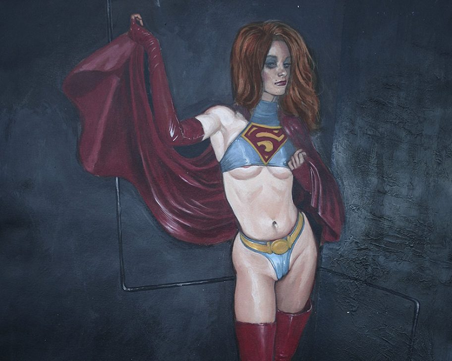 supergirl latex seduction badgirl fetish art mark beachum cape underboob